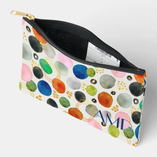 Abstrakte Farbe Gold Glitzer Art + Monogramm Zubehörtasche (Offen)