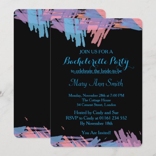 Abstrakte Farbe mit Bachelor-Party Einladung (Vorne/Hinten)