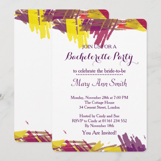 Abstrakte Farbe mit Bachelor-Party Einladung (Vorne/Hinten)
