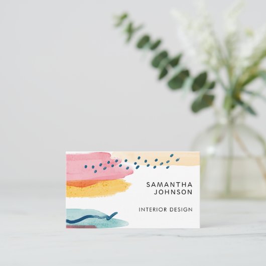 Abstrakte Farbe Rosa Gelb Blau Design Visitenkarte (Stehend Vorderseite)