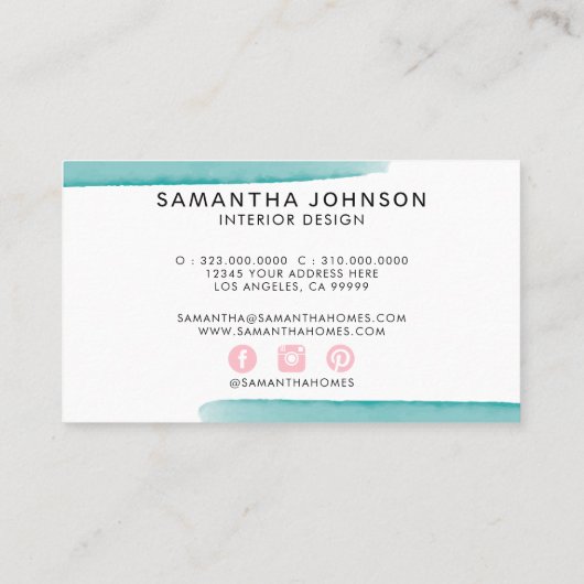 Abstrakte Farbe Rosa Gelb Blau Design Visitenkarte (Rückseite)