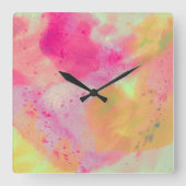 Abstrakte Farbe Rosa Gelb Lila Quadratische Wanduhr (Vorderseite)