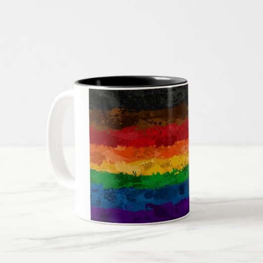 Abstrakte Farbe Spritzer inklusive Regenbogenflagg Zweifarbige Tasse (Vorderseite Links)