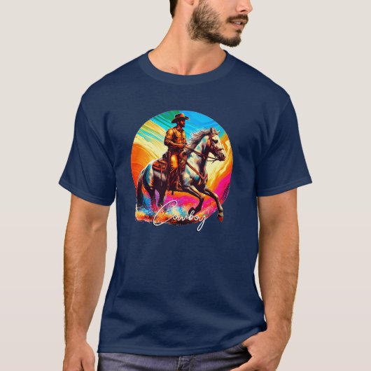 Abstrakte Farben Cowboy und Pferd T-Shirt (Vorderseite)