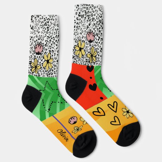 Abstrakte Farben Doodle-Stil angepasst Socken (Rechts)