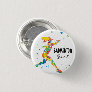 Abstrakte farbenfrohe Badminton-Spielerin Button