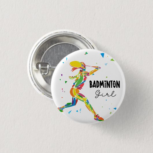 Abstrakte farbenfrohe Badminton-Spielerin Button (Vorne & Hinten)