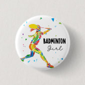 Abstrakte farbenfrohe Badminton-Spielerin Button (Vorderseite)