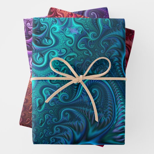 Abstrakte Farbenfrohe Blaue Rote Violette Spirale  Geschenkpapier Set (Beispiel)