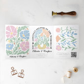 Abstrakte, farbenfrohe Blumenzettel Dreifach Gefaltete Einladung