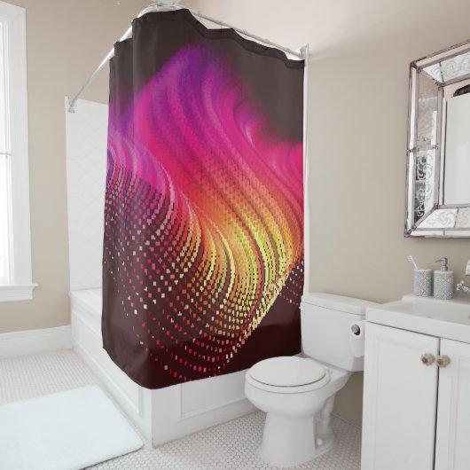 Abstrakte, farbenfrohe Digitallandschaft mit fließ Duschvorhang (Beispiel)