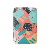 Abstrakte, farbenfrohe, funky 80er Jahre Memphis-M Badematte (Vorderseite Vertikal)