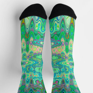 Abstrakte farbenfrohe grüne wellige Mosaik-Retro-O Socken