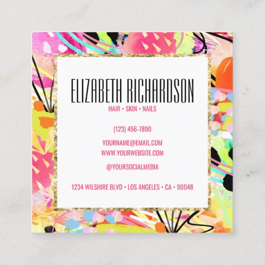 Abstrakte Farbenfrohe, kräftige und lebendige Eleg Quadratische Visitenkarte (Rückseite)