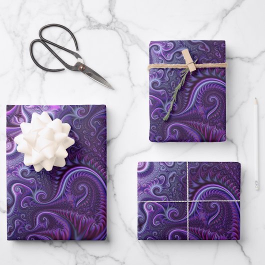 Abstrakte Farbenfrohe Lilac & Violet Spirale Muste Geschenkpapier Set (Vorderseite)