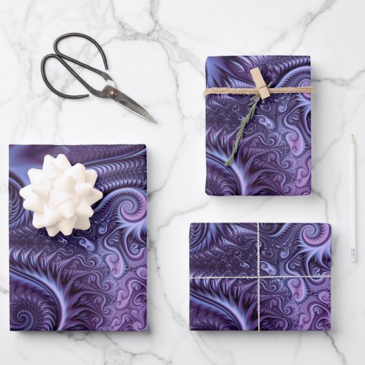 Abstrakte Farbenfrohe Lilac & Violet Spirale Muste Geschenkpapier Set (Vorderseite)