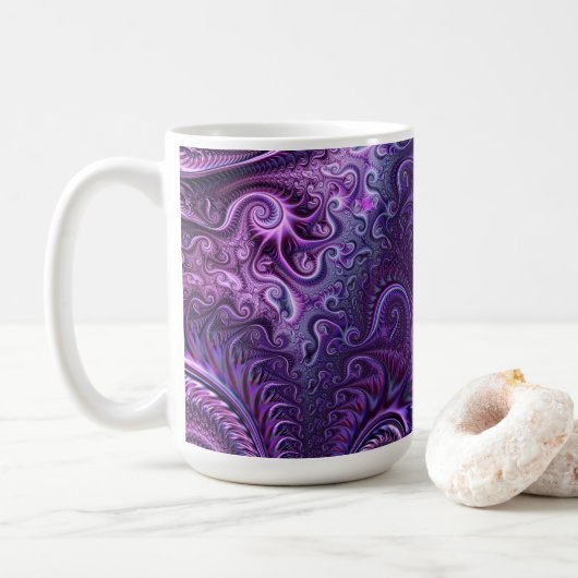 Abstrakte Farbenfrohe Lilac & Violet Spirale Muste Kaffeetasse (Mit Donut)