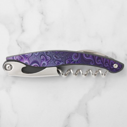 Abstrakte Farbenfrohe Lilac & Violet Spirale Muste Kellnermesser (Vorderseite)