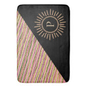 Abstrakte Farbenfrohe, moderne Monogramm-Gold Badematte (Vorderseite Vertikal)