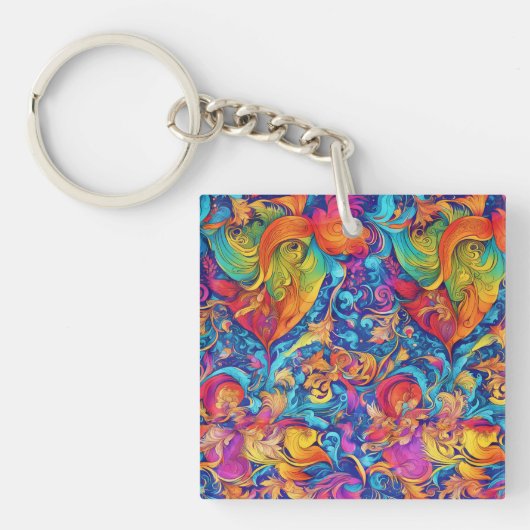Abstrakte Farbenfrohe Moderner Sommergarten Schlüsselanhänger (Vorderseite)