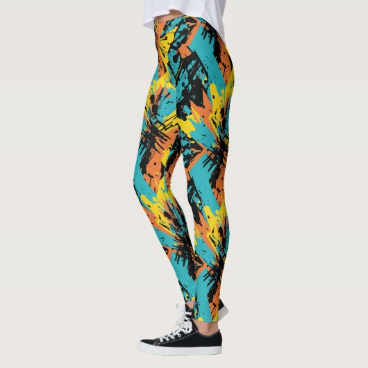 Abstrakte Farbenfrohe Paintball Party Spritzer Mus Leggings (Links)