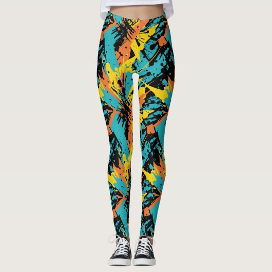 Abstrakte Farbenfrohe Paintball Party Spritzer Mus Leggings (Vorderseite)