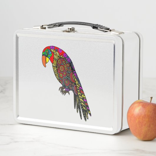 Abstrakte farbenfrohe Papageien in gelb-grün Metall Brotdose (Beispiel)