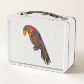 Abstrakte farbenfrohe Papageien in gelb-grün Metall Brotdose (Rückseite)