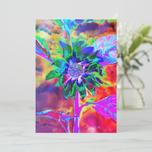 Abstrakte, farbenfrohe psychedelische Chakra-Sonne Einladung (Stehend Vorderseite)