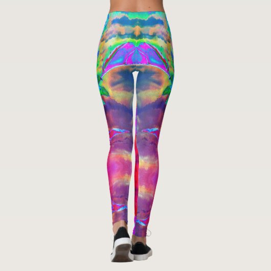 Abstrakte, farbenfrohe psychedelische Chakra-Sonne Leggings (Rückseite)