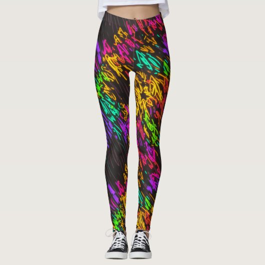 Abstrakte, farbenfrohe Regenbogenlichter auf dunkl Leggings (Vorderseite)
