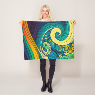 Abstrakte farbenfrohe Retro-70er-Hippie-Wellen-Kun Fleecedecke