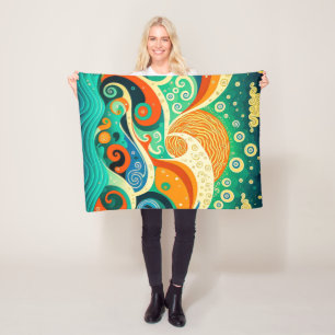 Abstrakte farbenfrohe Retro-70er-Hippie-Wellen-Kun Fleecedecke