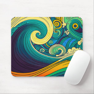 Abstrakte farbenfrohe Retro-70er-Hippie-Wellen-Kun Mousepad