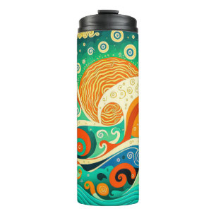 Abstrakte farbenfrohe Retro-70er-Hippie-Wellen-Kun Thermosbecher