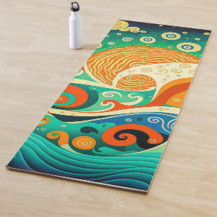 Abstrakte farbenfrohe Retro-70er-Hippie-Wellen-Kun Yogamatte