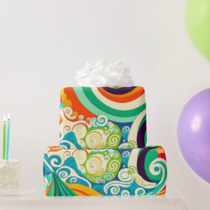 Abstrakte farbenfrohe Retro-70er-Jahre-Hippie-Well Geschenkpapier