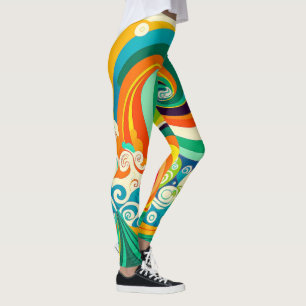 Abstrakte farbenfrohe Retro-70er-Jahre-Hippie-Well Leggings