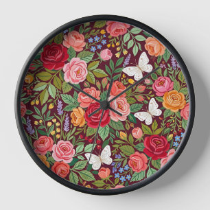 Abstrakte farbenfrohe Rosen-Garten-Kunstuhren Uhr