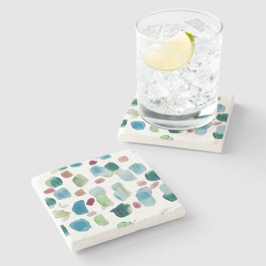 Abstrakte Farbenfrohe Seeblase Keramik Steinuntersetzer (Seitenansicht)