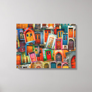 Abstrakte Farbenfrohe Vintage Türe Kunstwerk Leinwanddruck
