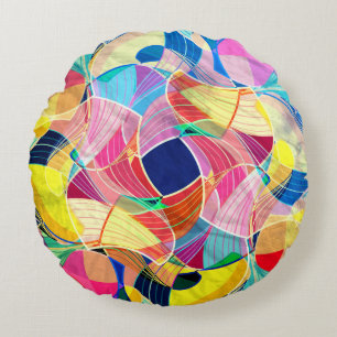 Abstrakte farbenfrohe Wasserfarbe, fantastischer H Rundes Kissen