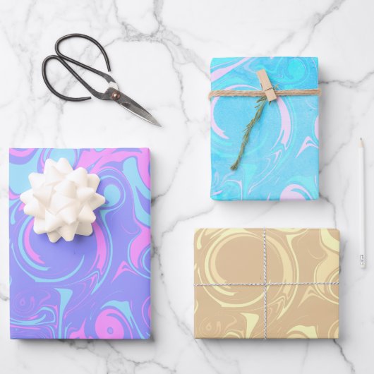 Abstrakte farbenfrohe Wirbel Geschenkpapier Set (Vorderseite)