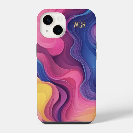Abstrakte farbenfrohe Wirbel-Monogramm iPhone Hülle (Rückseite)