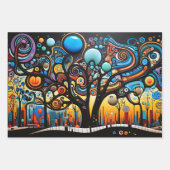 Abstrakte Farbenfrohe, wirbelnde Baumlandschaft Geschenkpapier Set (Vorderseite)