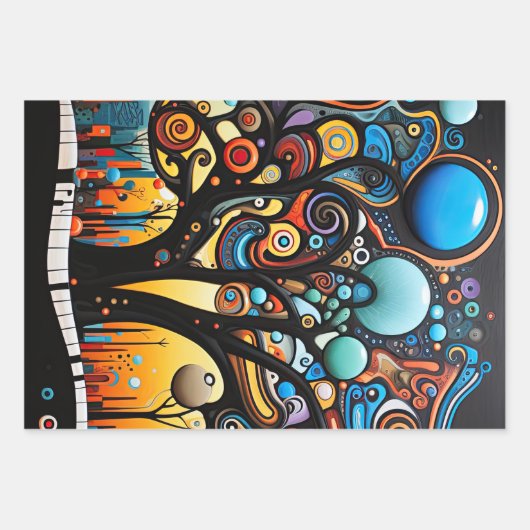 Abstrakte Farbenfrohe, wirbelnde Baumlandschaft Geschenkpapier Set (Vorderseite 3)