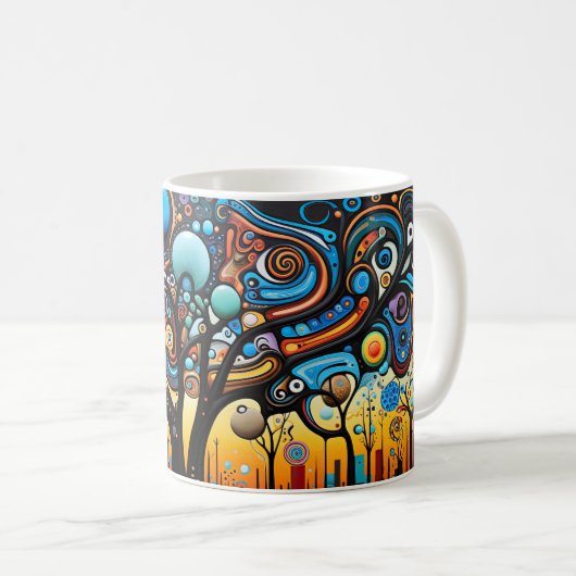 Abstrakte Farbenfrohe, wirbelnde Baumlandschaft Kaffeetasse (VorderseiteRechts)