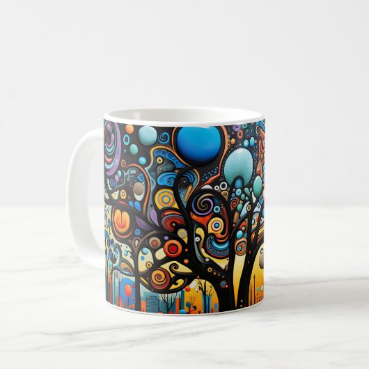 Abstrakte Farbenfrohe, wirbelnde Baumlandschaft Kaffeetasse (Vorderseite Links)