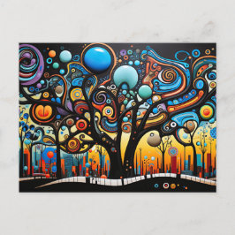 Abstrakte Farbenfrohe, wirbelnde Baumlandschaft Postkarte
