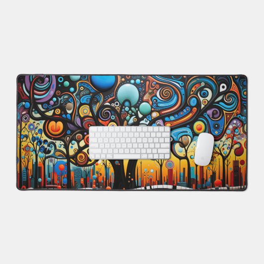 Abstrakte Farbenfrohe, wirbelnde Baumlandschaft Schreibtischunterlage (Tastatur & Maus)